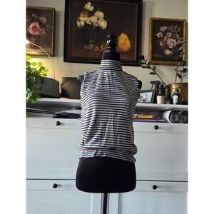 Worthington Grey & Black Stripe Sleeveless Turtleneck Top
